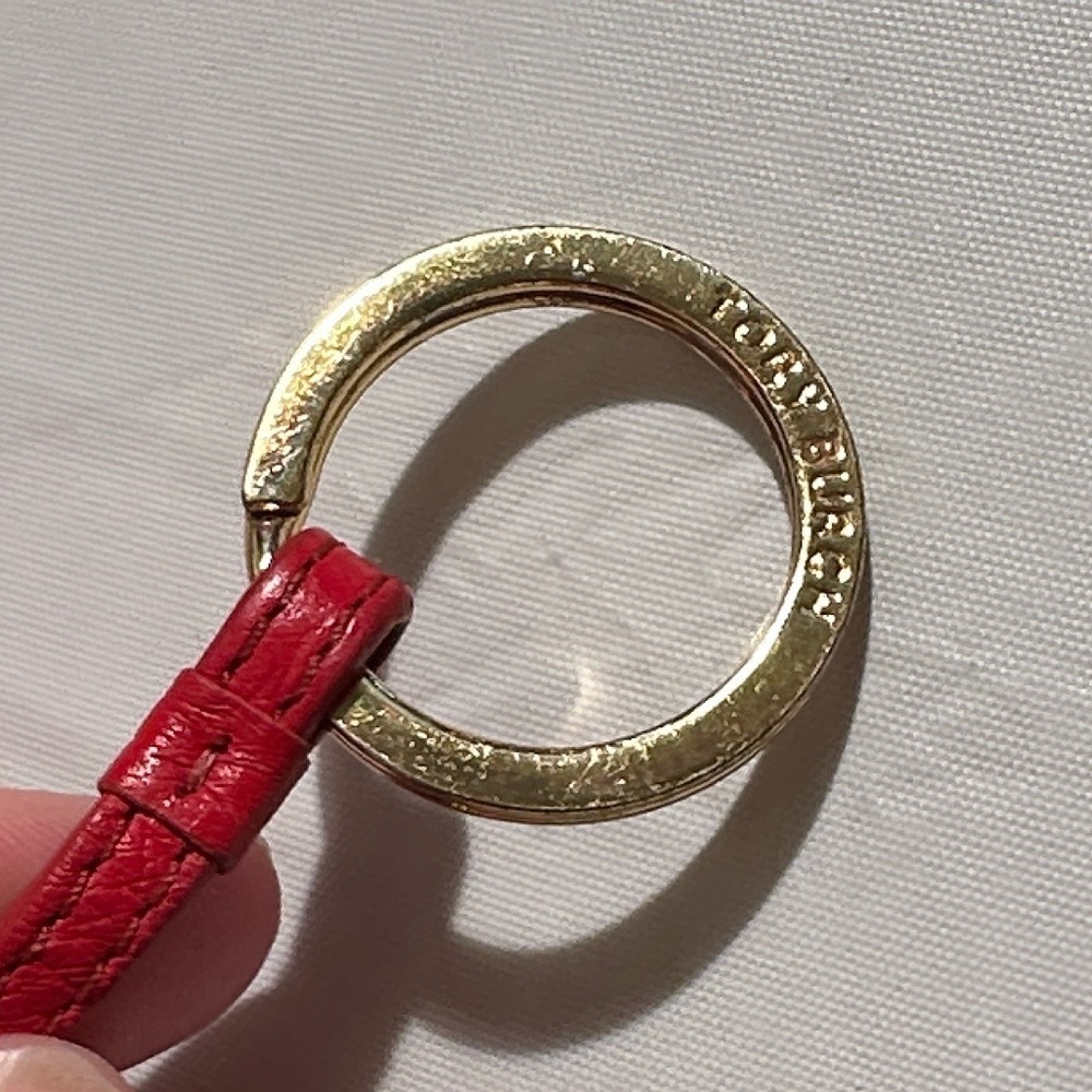 Tory Burch red zip around card coin paper holder with gold hardware key ring - Picture 8 of 11
